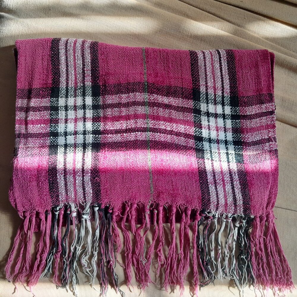 Pink Plaid Chenille Scarf AND matching leather wallet